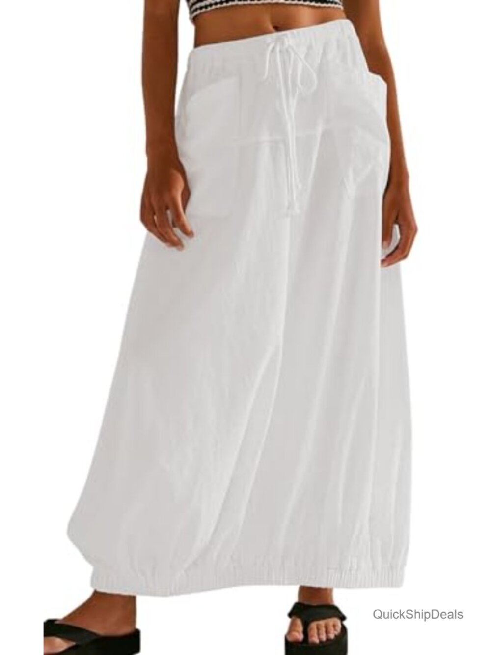 Y2K Cotton Cargo Parachute Maxi Skirt - Lightweight Drawstring Waist